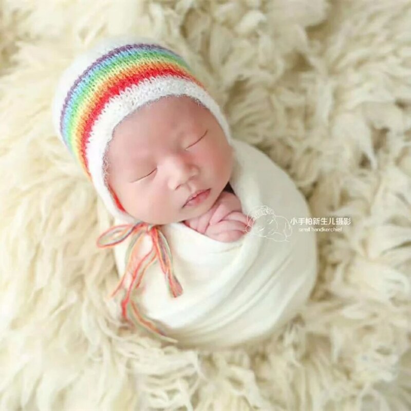 Soft Stretch Knit Fluffy Mohair Wrap Newborn Photography Props Infant Jersey  Swaddle Blanket Photography Accessories