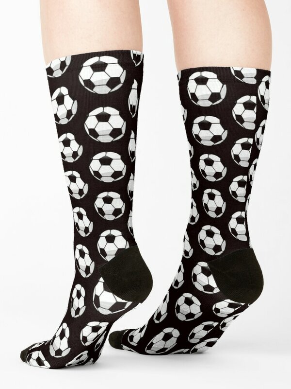 ถุงเท้าเตะฟุตบอลผู้หญิงผู้ชายการ์ตูนถุงเท้านักบอลฟุตบอลขาวดำ