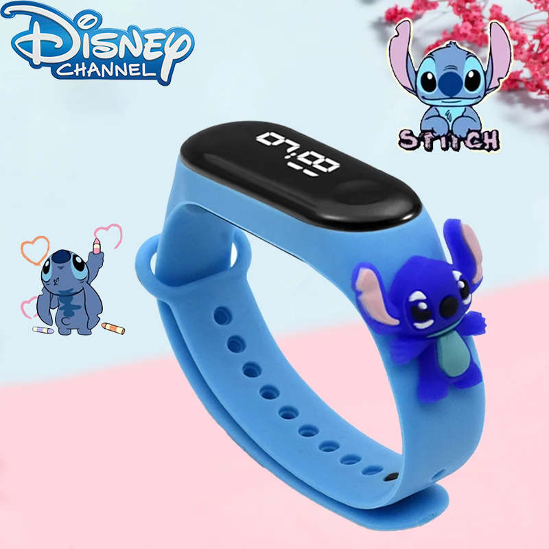 Disney Stitch reloj electrónico para niños, muñeca de dibujos animados, impermeable, LED táctil, deportes, animación electrónica, regalos para niños, Anime