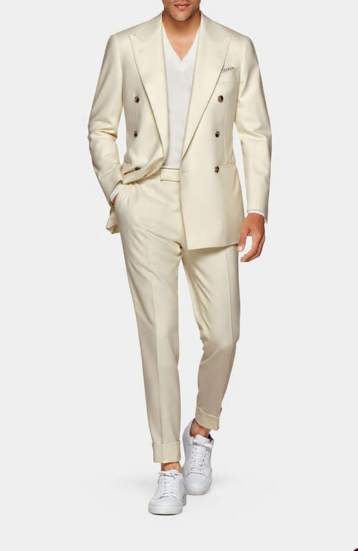 Мужской костюм 2023, блейзер и брюки для жениха с двойным рядом пуговиц
