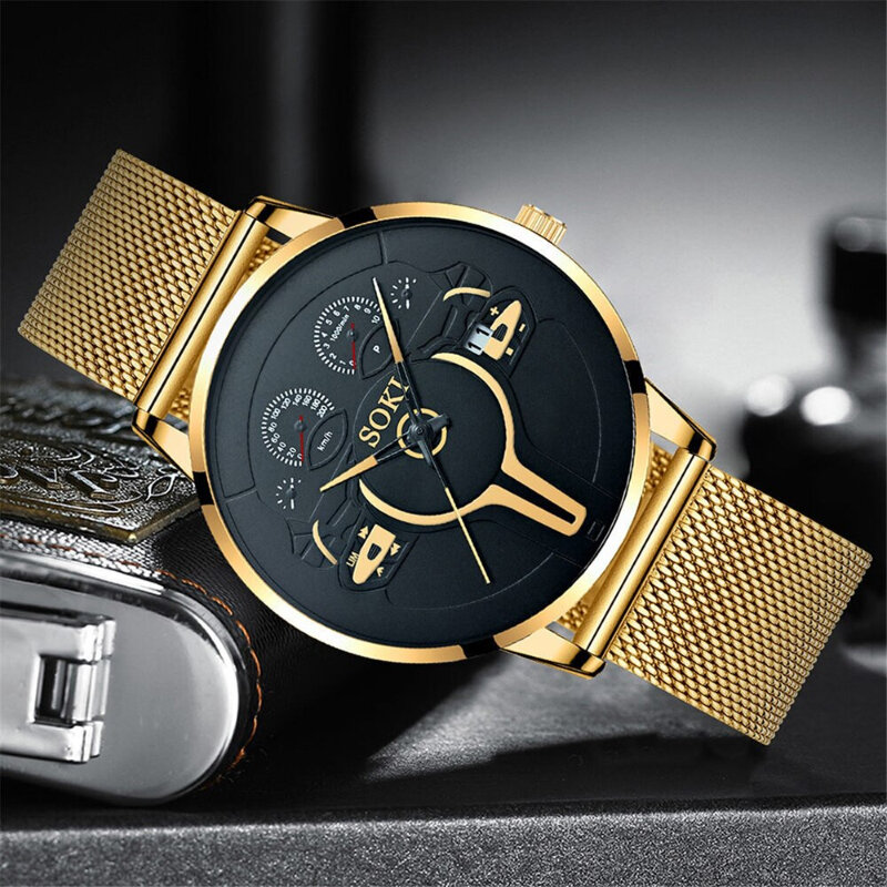 Relógios de luxo masculinos com calendário, pulseira de aço inoxidável, relógio, relógios esportivos, relógios de pulso de quartzo