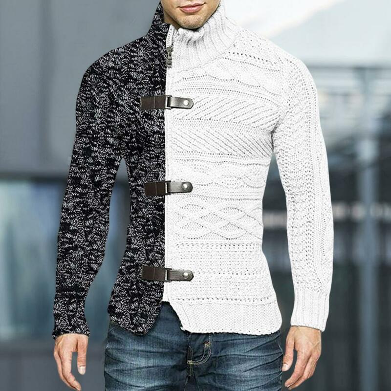 Cappotto maglione da uomo alla moda cappotto maglione invernale da uomo con fibbia a collo alto cappotto maglione da uomo di colore a contrasto