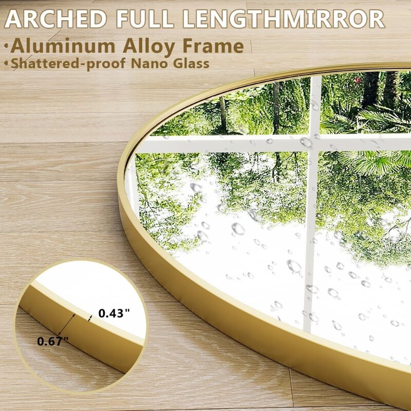 Full-Body Mirror Gold Metal Frame Living/Dressing Room Floor Mirror for Bedroom Furniture Home