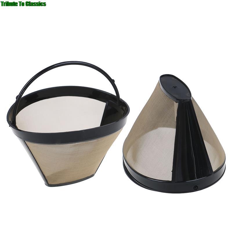 Washable Handle Coffee Filter Stainless Steel Reusable Coffee Filter Cone-Style Refillable Gold Mesh Cafe Maker Machine Tool