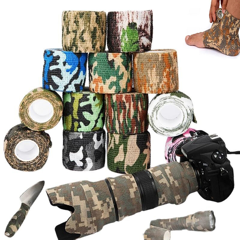 Cinta adhesiva de camuflaje para caza al aire libre, envoltura impermeable, autoadhesiva duradera, vendaje elástico deportivo, 1 rollo