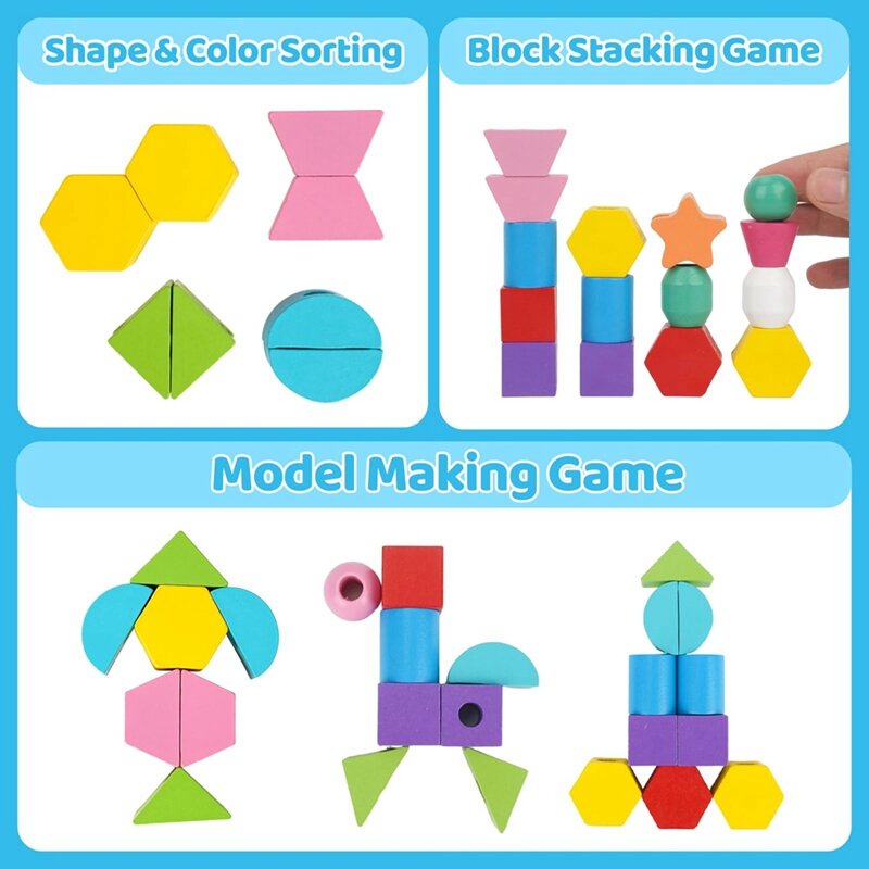 Juego de cuentas y bloques de madera, juguetes educativos de primera calidad para niños pequeños de 1 a 4 años