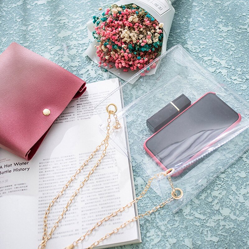 Bolsa de gelatina com fita, elegante bolsa transparente para senhora, cor doce, telefone celular e carteira, verão
