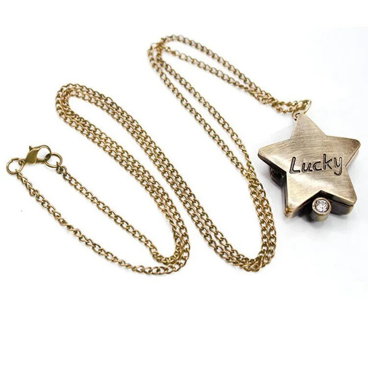 Montre de poche vintage avec collier à quartz, montre étoile porte-bonheur, pentagramme, liste