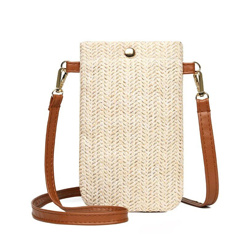 Fashion Woven Straw Ladies Crossbody Messenger Bag Summer Bohemia Beach Rattan Shoulder Pack Small Solid Mobile Phone Coin Purse