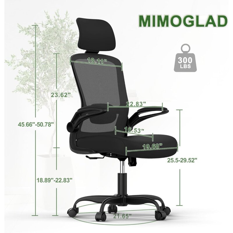 Sedia da scrivania ergonomica con supporto lombare regolabile sedia per Computer con schienale alto-poggiatesta regolabile con braccioli ribaltabili ufficio