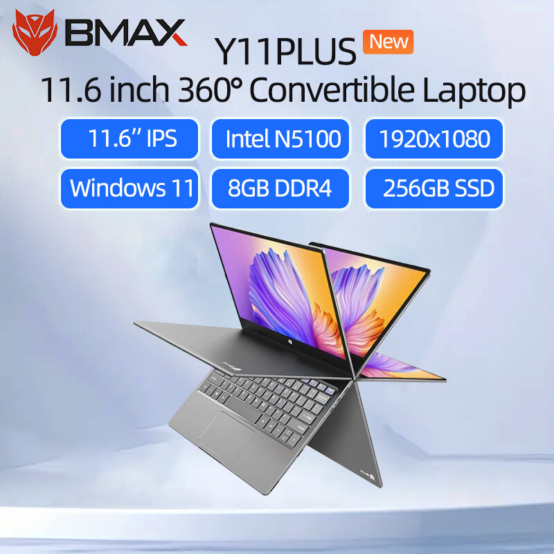 Ноутбук BMAX Y11 Plus, 11,6 дюйма, 360 градусов, сенсорный экран, Intel N5100, 8 ГБ ОЗУ, 256 Гб SSD, Windows 11 OS, игровой ноутбук