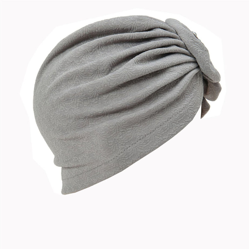 2024 Trendy Forehead Ruffle Hijab Cap Pearl Decor Big Flower Bonnet Women Muslim Turban Hat Turkish Headscarf Undercap Head Wrap