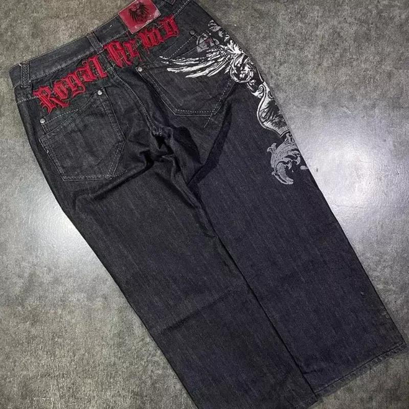 Hiphop Retro Streetwear Y 2K Jeans Harajuku Grafische Geborduurde Baggy Jeans Zwarte Broek Mannen Gothic Hoge Taille Wijde Broek