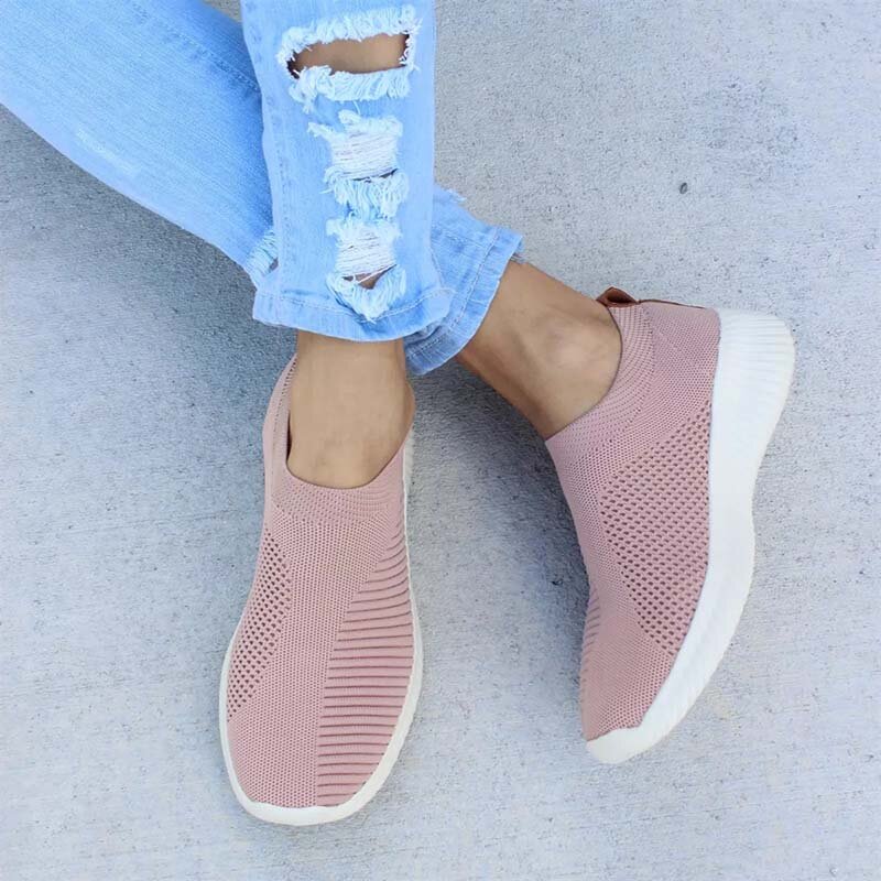 Sneakers For Women Casual Shoes Fashion 2024 New Solid Color Walking Women Sneakers Slip On Sock Ladies Flat Shoes Woman Shoes