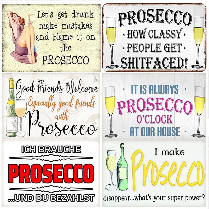 Prosecco O'Clock Vintage Poster Prosecco Cocktails Metal Tin Signs Pub Bar Decoration Prosecco Princess Wall Art Decor N355