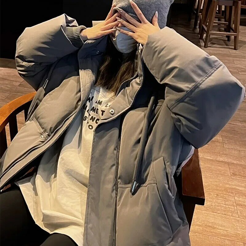 Jaket longgar katun kasual, mantel katun trendi gaya Korea musim dingin 2023