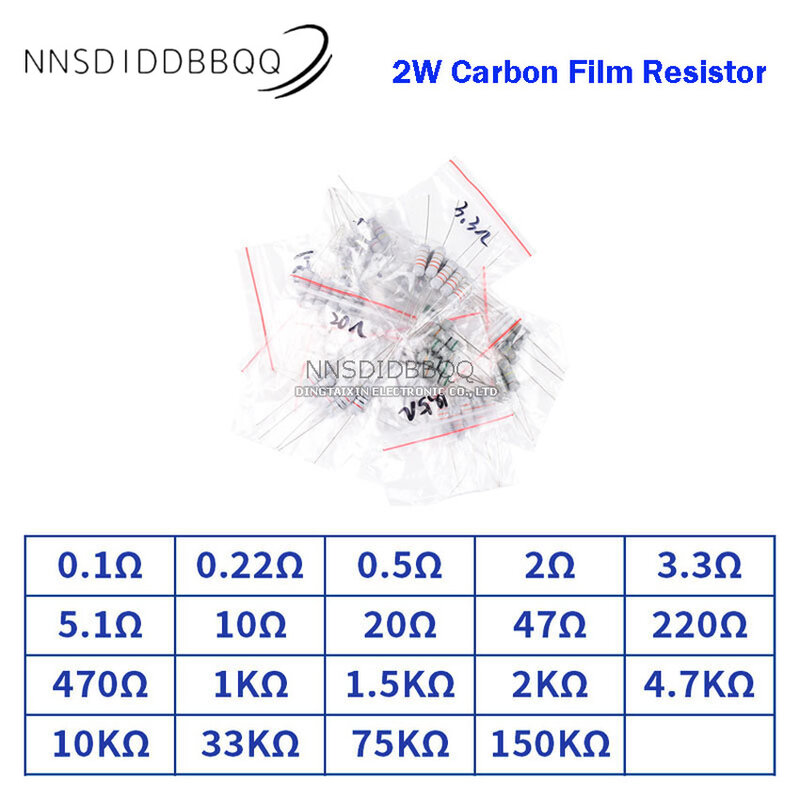 2W DIP Carbon Film Resistor Kit 0.1Ω-750Ω Common Resistance Accuracy 1% 30 Values Electronic Component