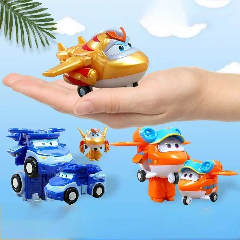Super Wings Action Figures para crianças, mini deformação transformadora, robô de avião, Jett Dizzy Dino, brinquedos modelo de transformação, presentes, 2"