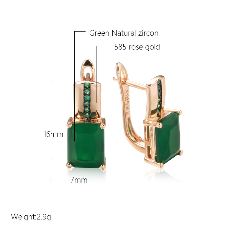 SYOUJYO kwadratowy zielony Opal naturalny cyrkon angielski kolczyki dla kobiet w stylu Vintage 585 różowe złoto kolor biżuterii pierścionki z czarną powłoką