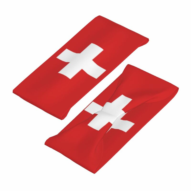スイス国旗の吸収性スポーツヘッドバンド、ランニング、フィットネススウェットバンド、サイクリング、ジョギング包帯