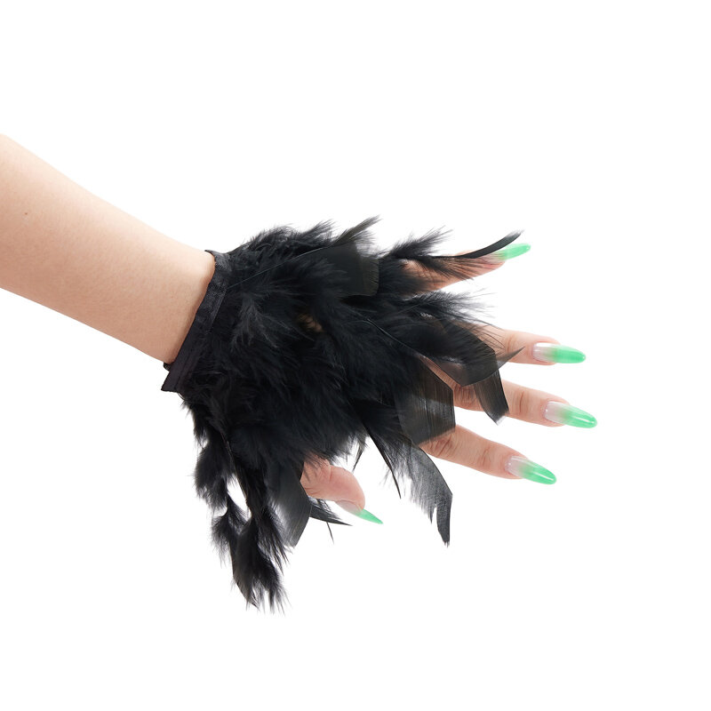 Ostrich Feathers Cuff Elegant Feathers Bracelet Gothic Long Gloves Wristband for Halloween Cosplay Party
