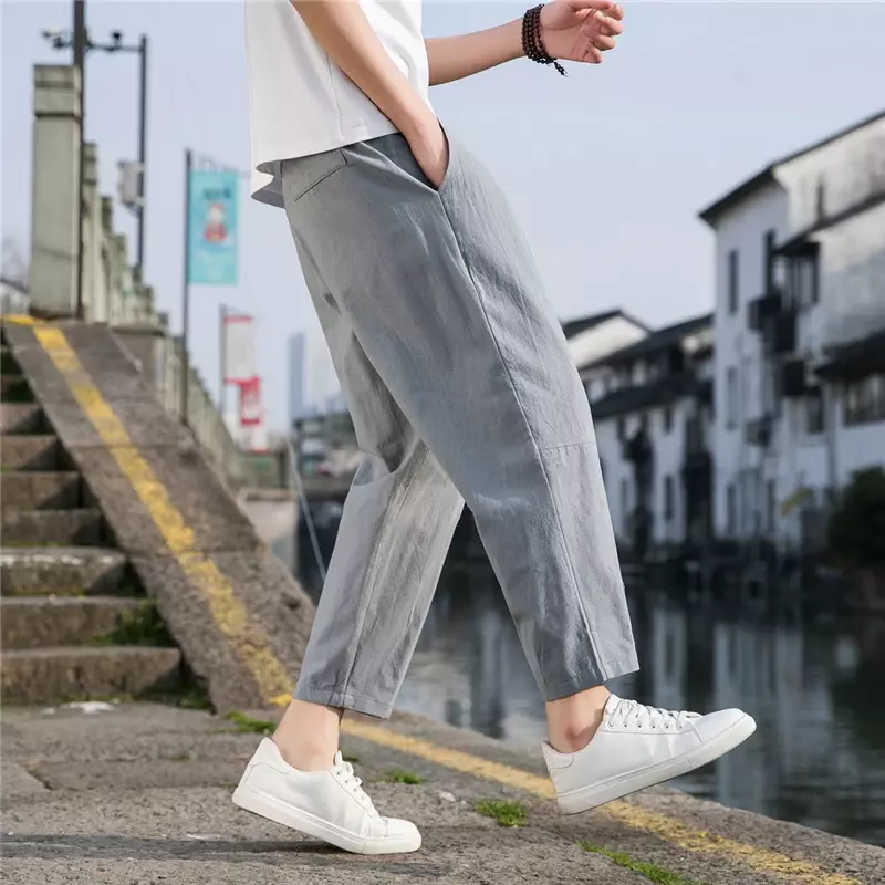 New Men's Casual Trousers All-match Loose Linen Trousers Fashion Trend Trousers