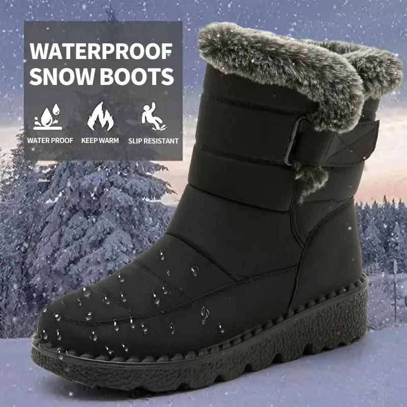 Botas à prova dwaterproof água para as mulheres casuais de inverno botas de tornozelo de pelúcia quente macio plataforma botas de neve 2023 deslizamento em sapatos acolchoados de algodão