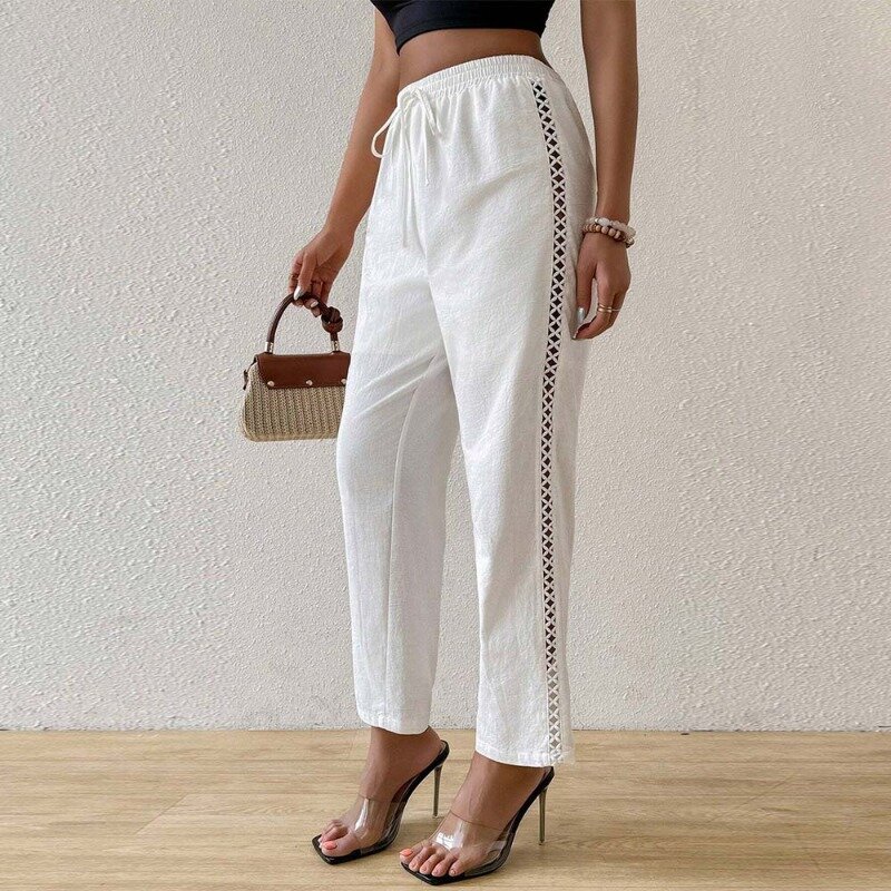 Y2K Women's Casual Side Hollow Out Drawstring Sexy Pants Temperament Commuting 2024 Summer New Fashion Women High Waist Trousers