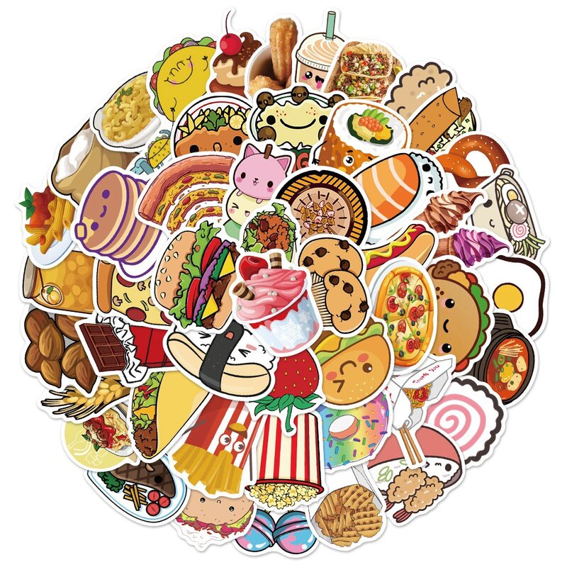 10/30/50PCS New Food Cartoon Personality Creative Computer Suitcase Mobile Phone  Chair  Decoration Waterproof Sticker Wholesale