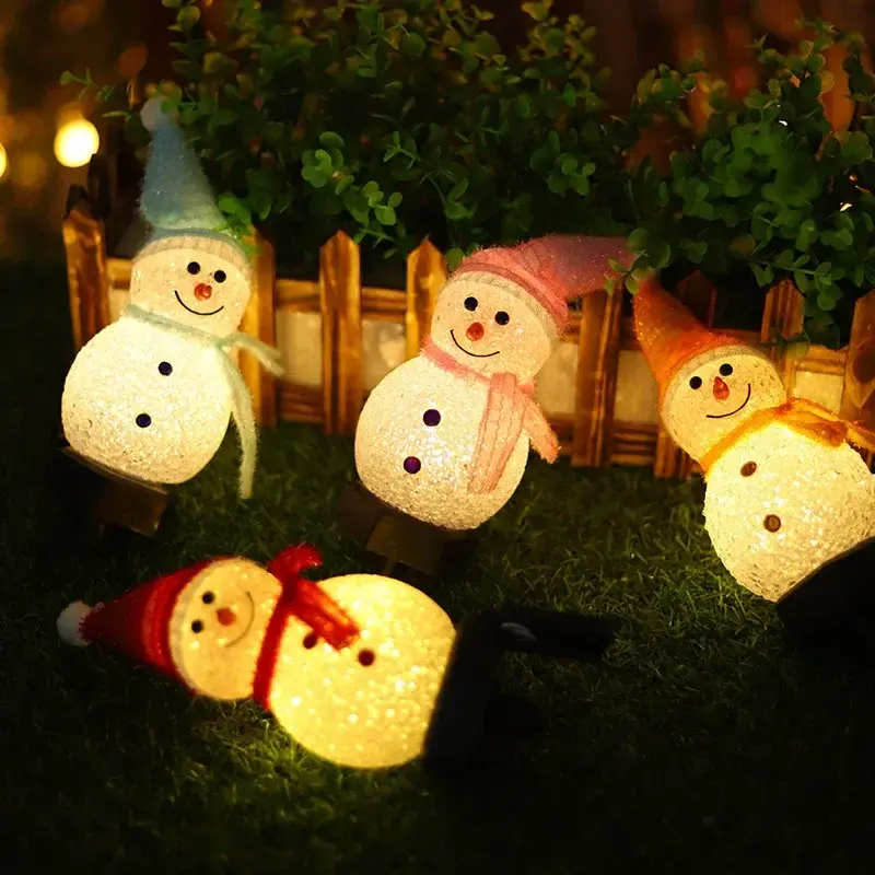 Luces navideñas de muñeco de nieve alimentadas por energía Solar, decoración de suelo para patio, luces impermeables para exteriores, luces de muñeco de nieve para césped