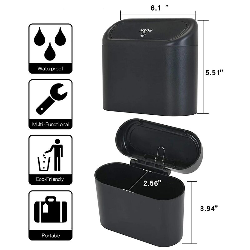 Mini cubo de basura colgante portátil para coche, papelera con tapa, accesorios para oficina y hogar