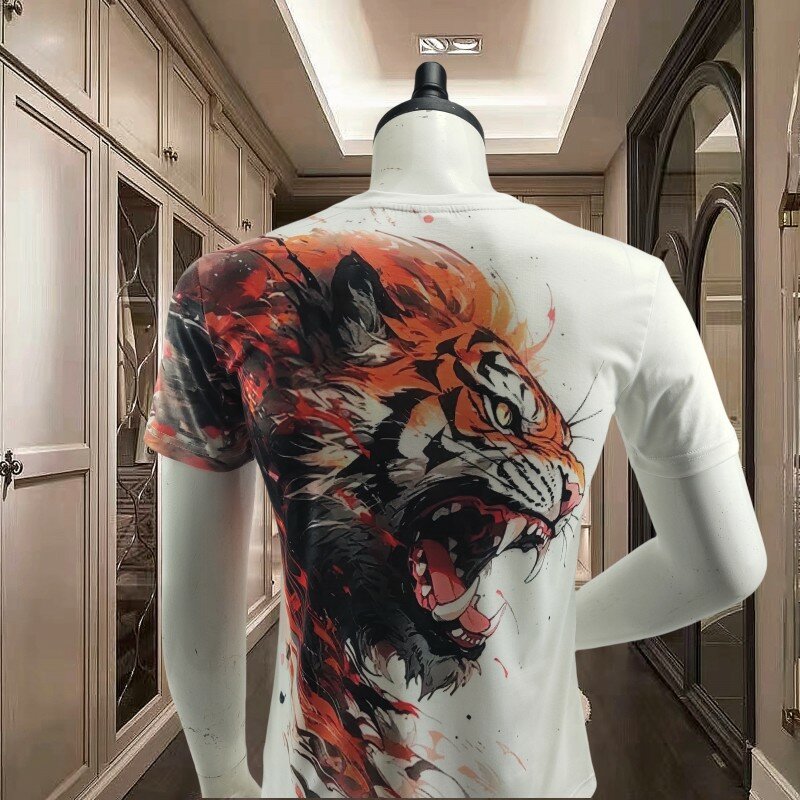 Animal Tiger Totem Summer Fashion Personality t-shirt stampata da uomo Street Trend Hip Hop Casual manica corta O collo allentato Top