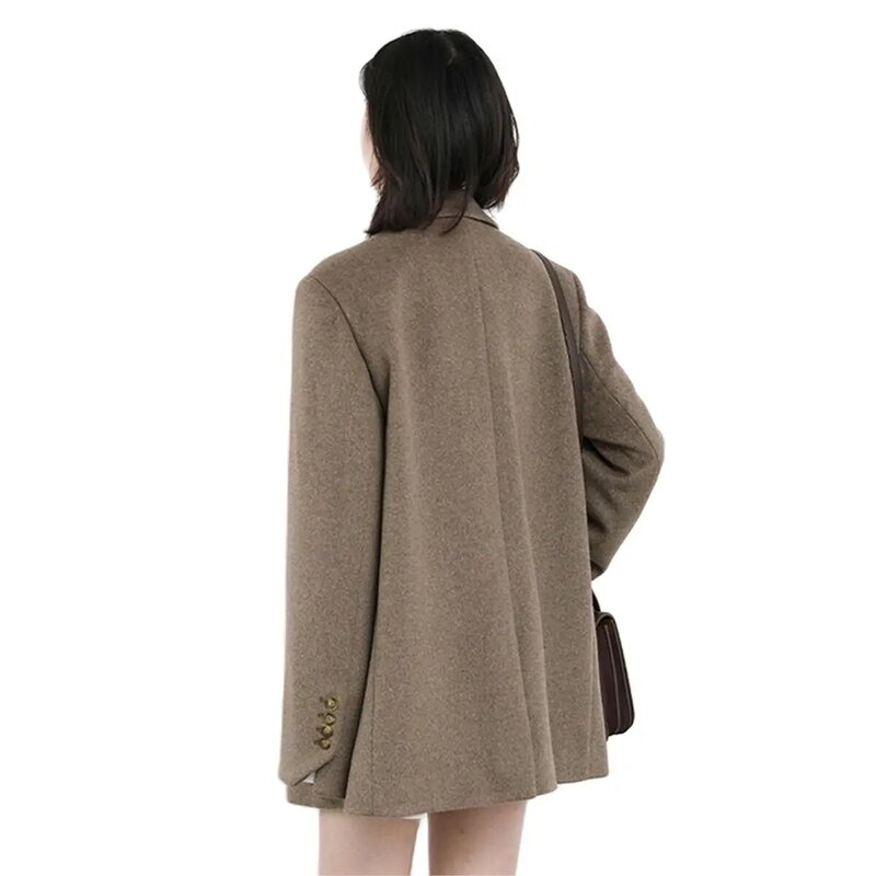 Шикарное Женское шерстяное пальто, однотонный шерстяной Блейзер средней длины, плотная теплая блузка, Женское пальто, офисные женские топы, Осень-зима