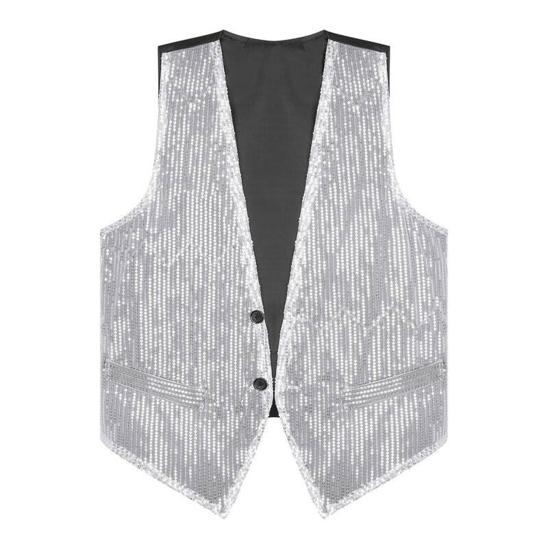 Mens Womens Jazz Dance Party Waistcoat Glittery Sequin Sleeveless Tank Vest Tops Stage Performance Music Festival Club Costume