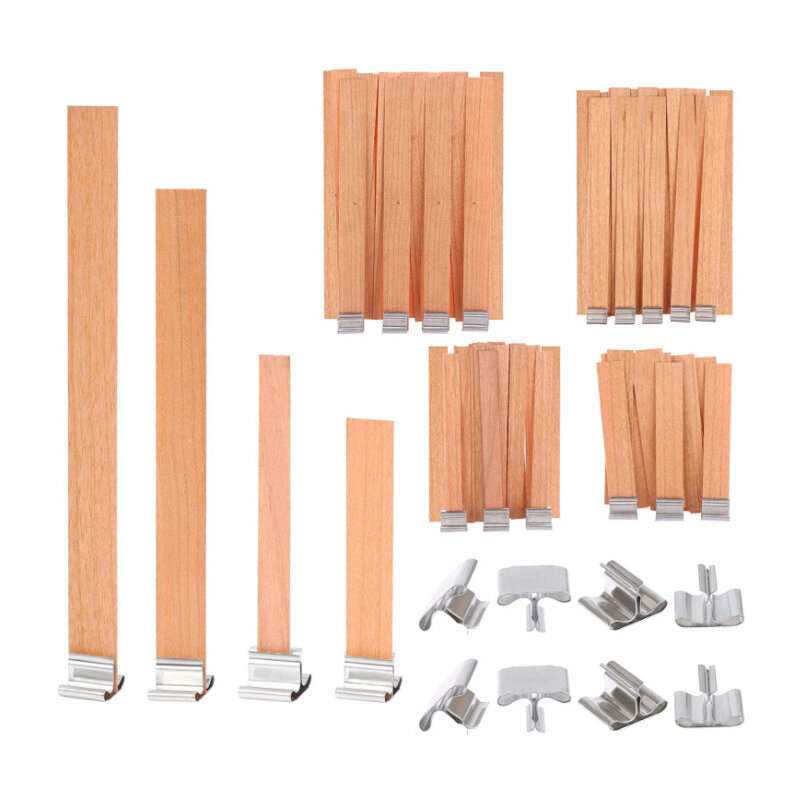 30/50pcs Wooden Candle Wick Set With Clip Base Smokeless Candle Wicks for DIY Paraffin Candle Jar Making Candle Making Supplies