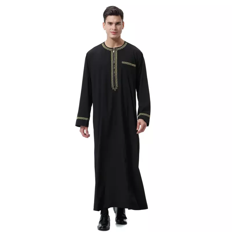 Abbigliamento islamico musulmano uomo Jubba Thobe print zipper Kimono abito lungo Saudi Musulman Wear abaya caftano Islam Dubai Arab Dressing