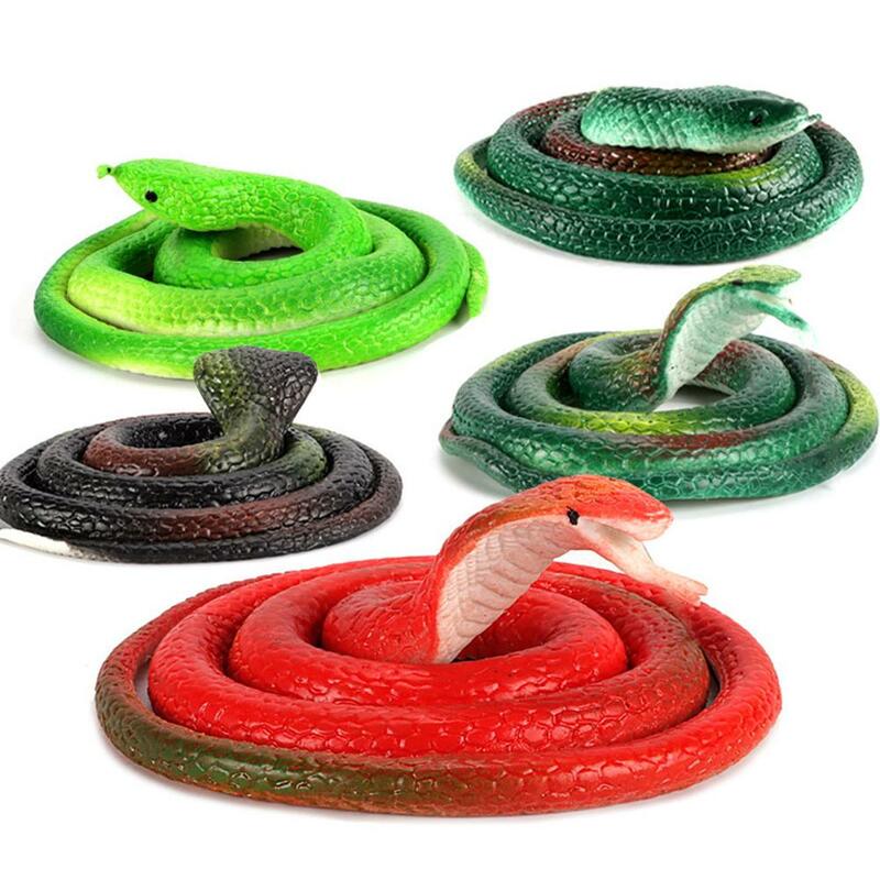 Serpiente de goma de simulación de 75cm, juguete Tricky, cabeza redonda, novedad, para Halloween, Color aleatorio