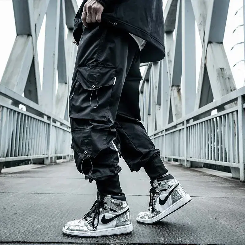 HOUZHOU czarne spodnie Cargo męskie Joggers Hip Hop Techwear spodnie Hippie spodnie Cargo dla mężczyzn Streetwear Plus Size kieszenie Oversize