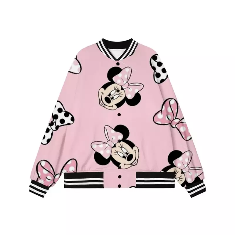 Nieuwe Herfst Dames Honkbaljack Harajuku Casual Disney Merk Minnie Mouse Anime Print Y 2K Uniform Streetwear Tops 2022