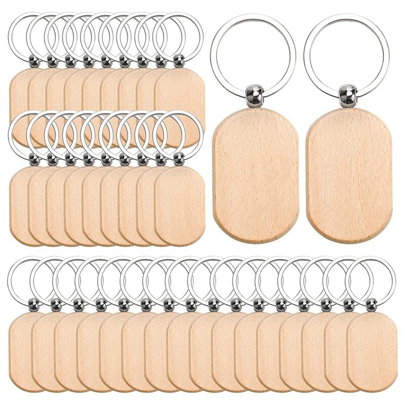 110 шт. деревянные заготовки для ключей, брелок для ключей из необработанного дерева, деревянные заготовки для гравировки, цепочка для ключей для поделок «сделай сам»-закругленный квадратный