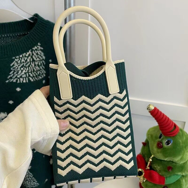 Винтажная клетчатая дамская сумочка, Модная вязаная квадратная стильная сумка-слинг через плечо в корейском ретро стиле, Ins стиль