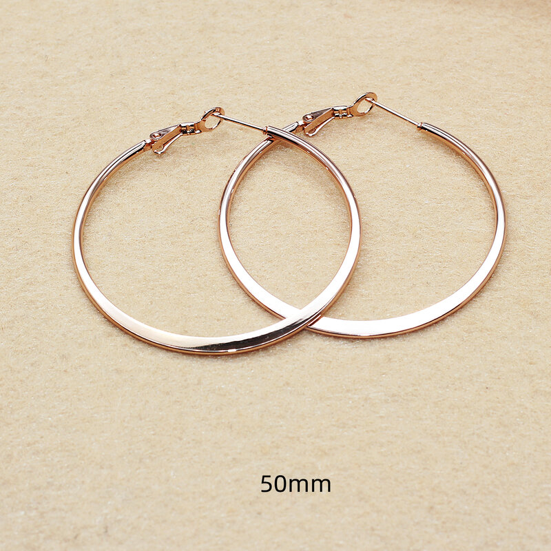BTG07 Titanium Men Women 30mm-60mm Rose Color Hoop Earrings Circle 316l Stainless Steel Earring IP Plating No Fade Allergy Free