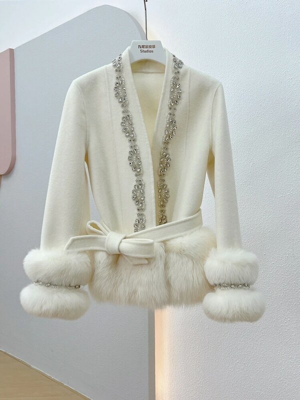 2023 Winter New Short Beaded Fox Fur Fur Coat Elegant Socialite Reversible Cashmere Coat Female Hot