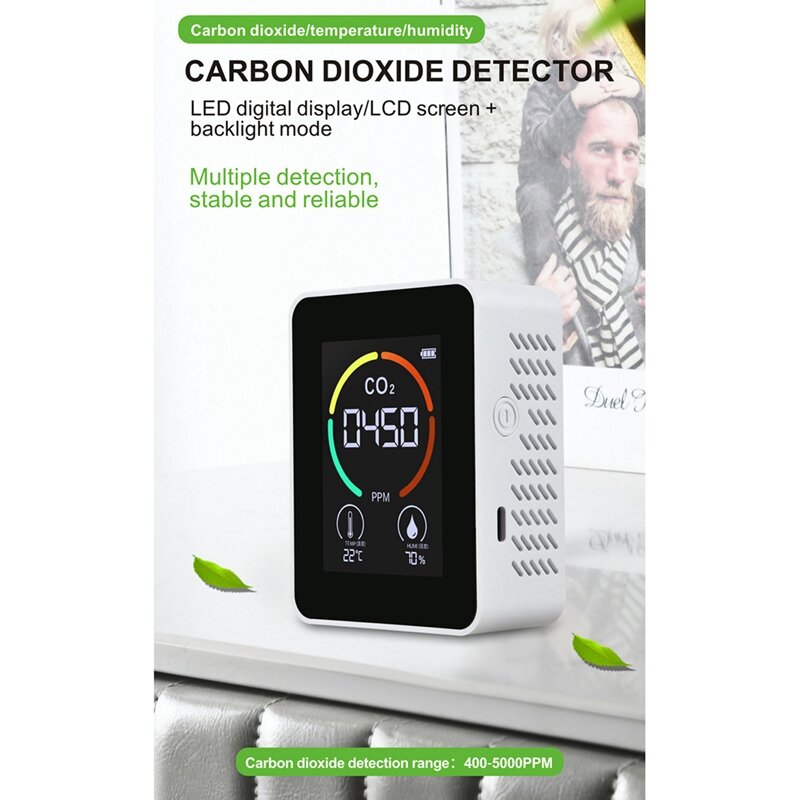 Pendeteksi karbon dioksida Digital, pengukur CO2 Sensor PPM Mini karbon dioksida penganalisis Gas Monitor kualitas udara detektor USB