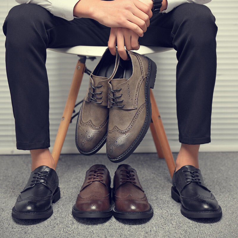Sepatu Oxford Ujung Sayap Pria Buatan Tangan Sepatu Formal Bisnis Klasik Sepatu Pria Brogue Kulit Abu-abu untuk Pria 56