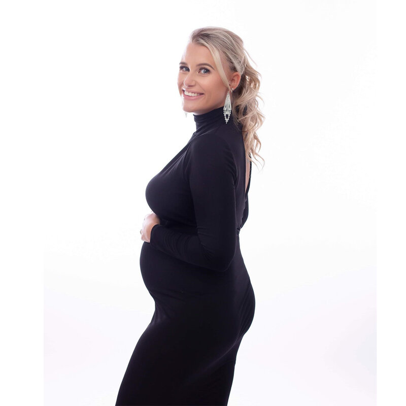Vestido de fotografia maternidade sexy na moda preto estiramento algodão até o chão vestido bebê chuveiros pregnancyphoto shoot traje