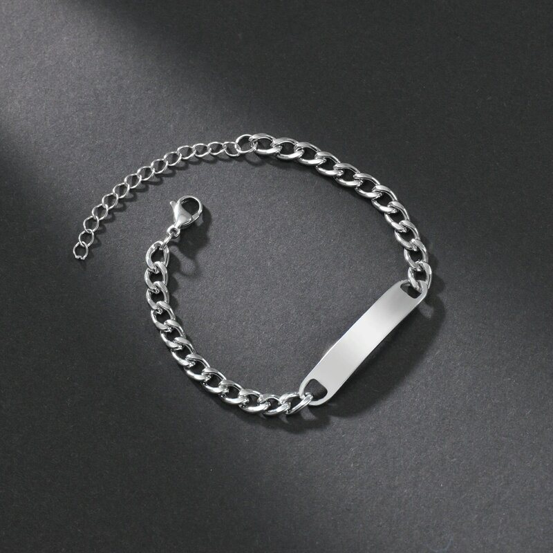 Akizoom New Engrave Name Custom Bracelets Stainless Steel Thick Cuban Hand Extend Chain Customized for Men Jewelry Gift