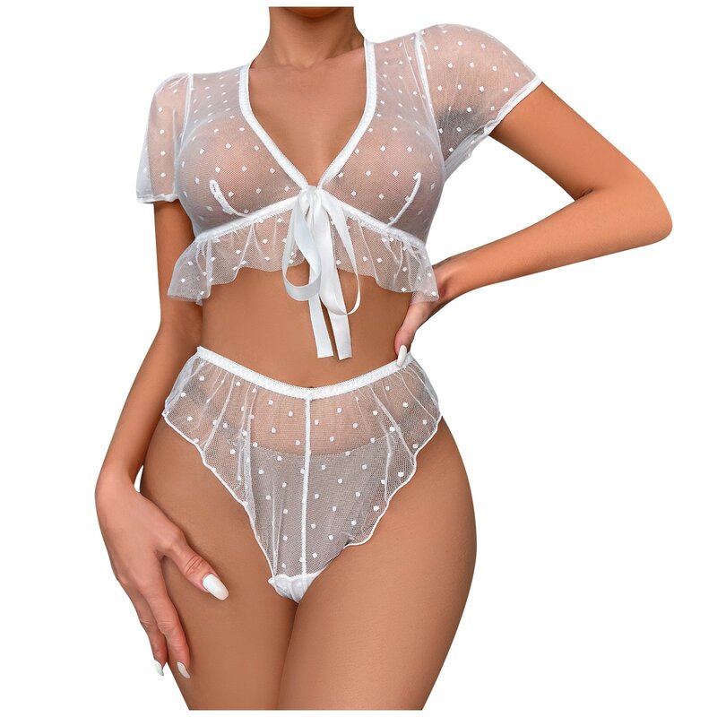 Hot And Sexy Two Piece Girls' Fun Underwear Charming Women's Mesh Dot Set Eye-Catching Well-Designed Captivating  Stimulating