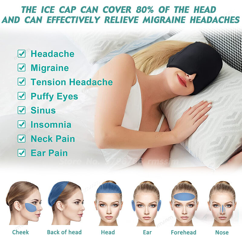 Kapelusz z ulgą na migrenę kapelusz na ból głowy żel z gorącą terapia zimnem czapką lodową do działa przeciwbólowo kapelusza lodowego maska na oczy ulga w bólu z naciskiem na stres