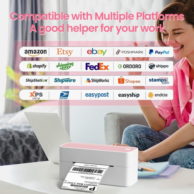 Impresora térmica de etiquetas con Bluetooth, máquina de impresión 241BT inalámbrica, 4x6, para pequeñas empresas, color rosa